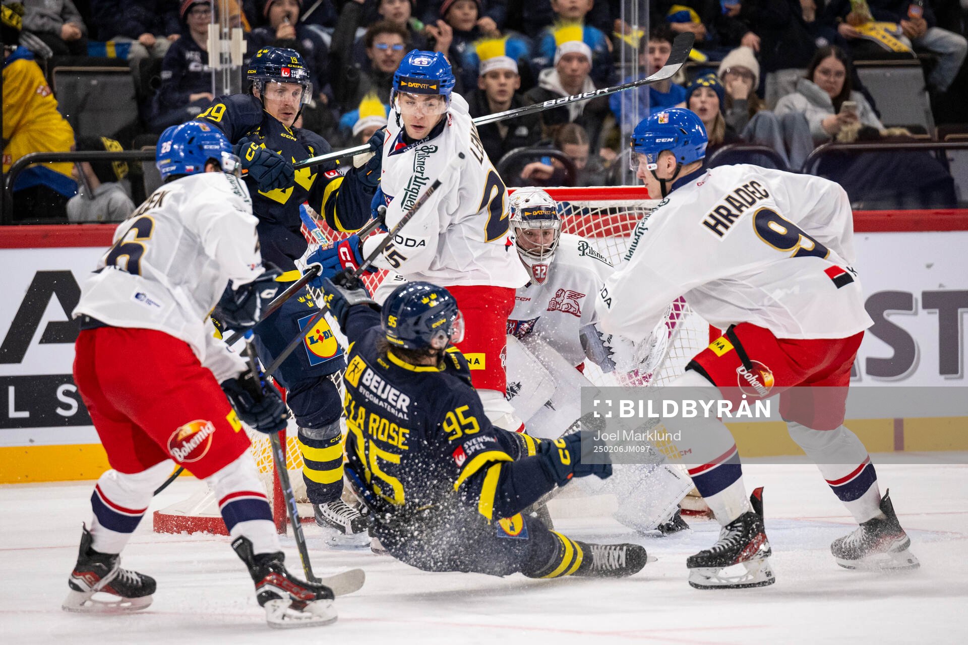 Jiri Tichacek, Radan Lenc, goaltender Josef Korenar and