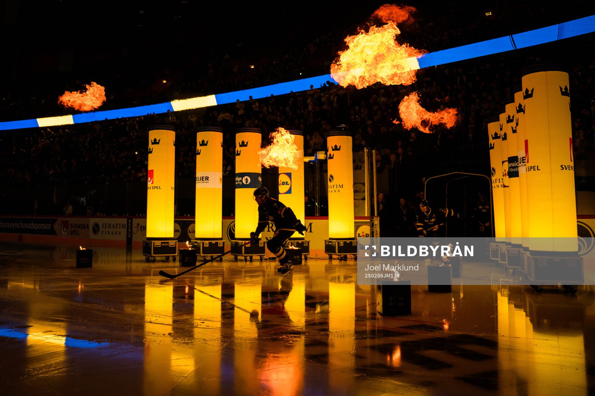 Henrik Tömmernes of Sweden enters the ice for the Beijer