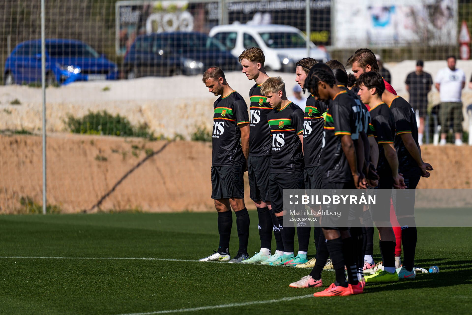 Players of GAIS during a minute of silence ahead of the friendly football match between GAIS and B.93 on February 6, 2025 in Albir. 
