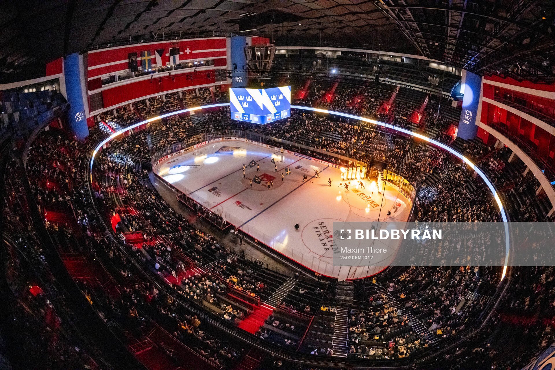 General view of Avicii Arena as players of Sweden enters