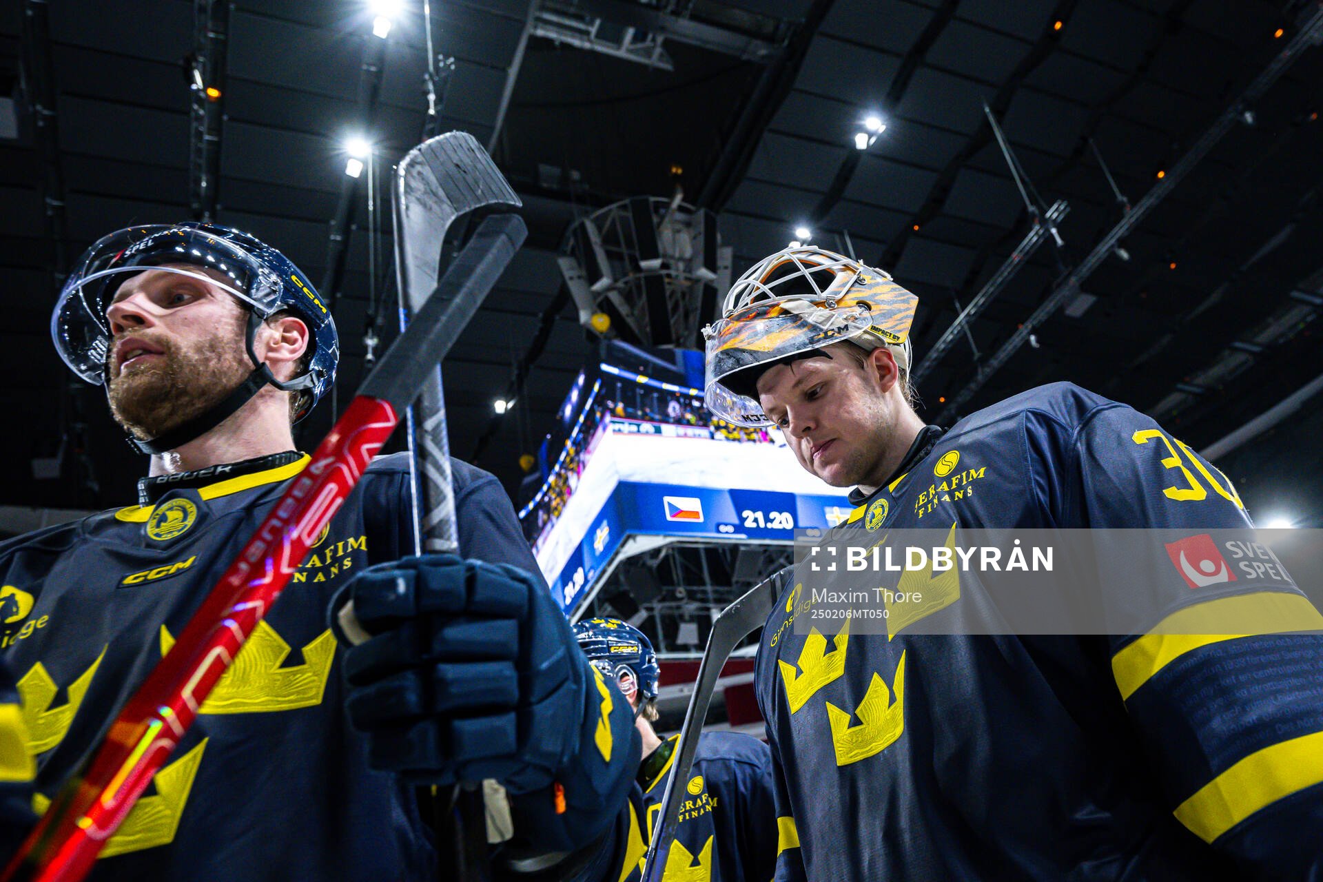 Goaltender Linus Söderström of Sweden looks dejected