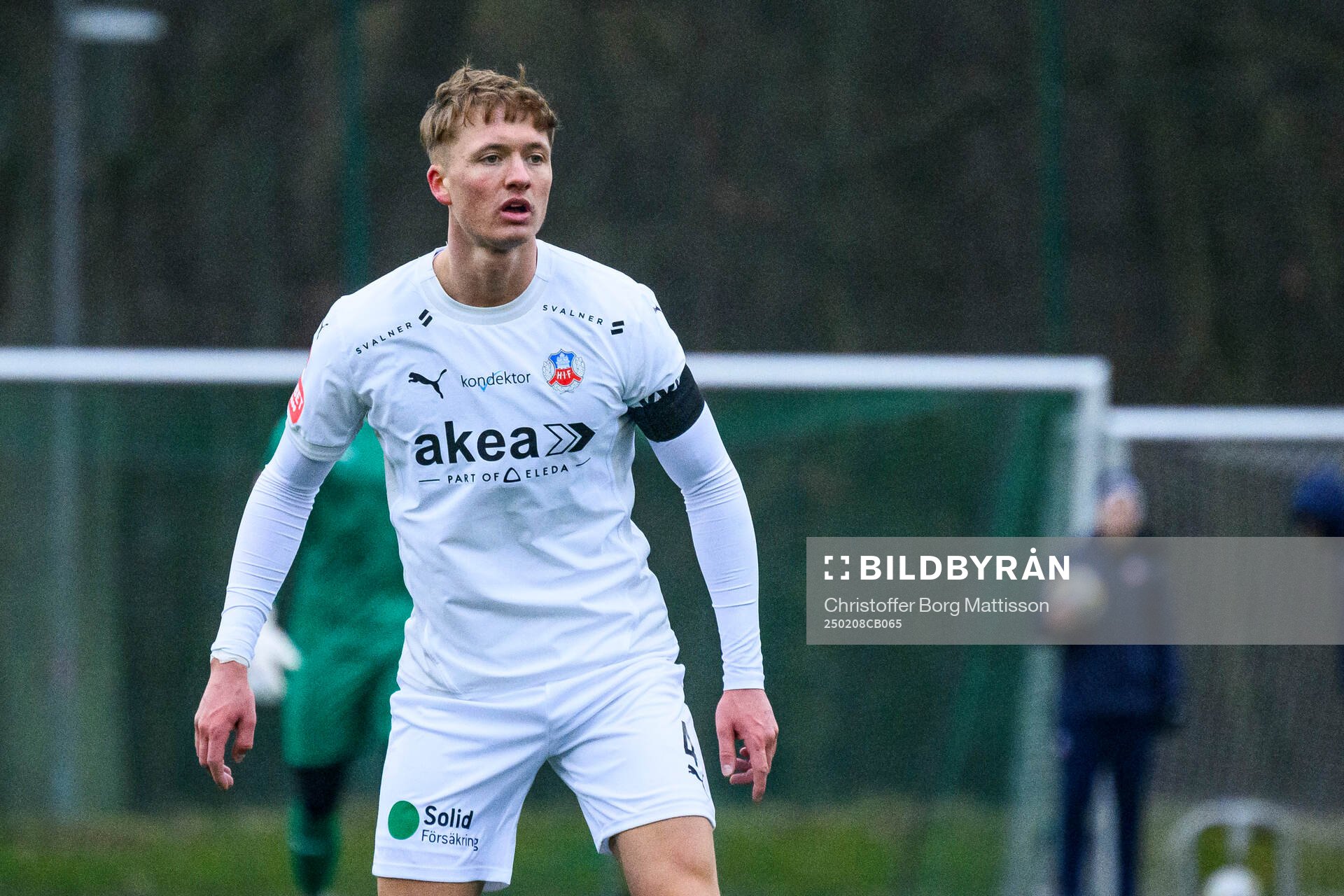 Helsingborgs Marcus Mustac Gudmann under träningsmatchen i fotboll mellan Helsingborg och Örgryte den 8 februari 2025 i Helsingborg.