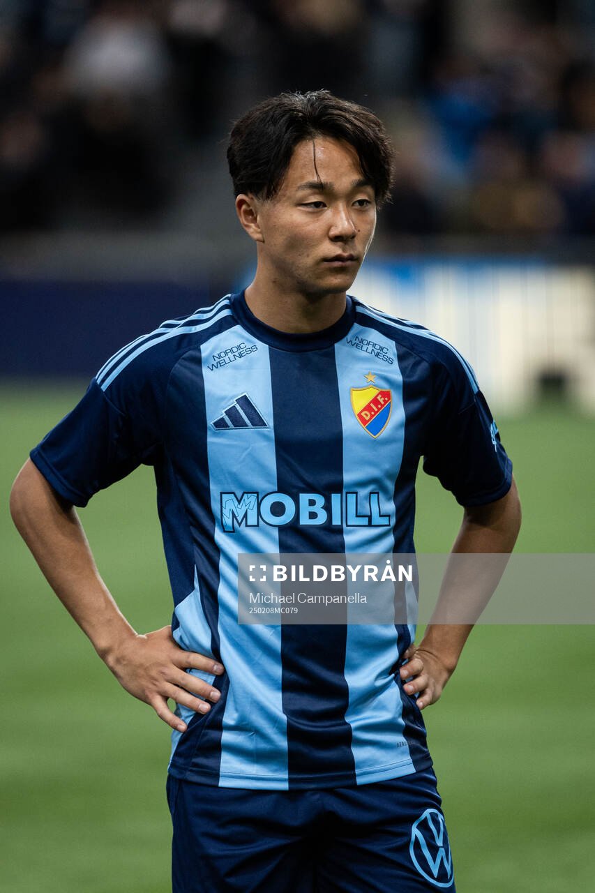 Djurgårdens Keita Kosugi under träningsmatchen i fotboll mellan Djurgården och Ilves den 8 februari 2025 i Stockholm. 