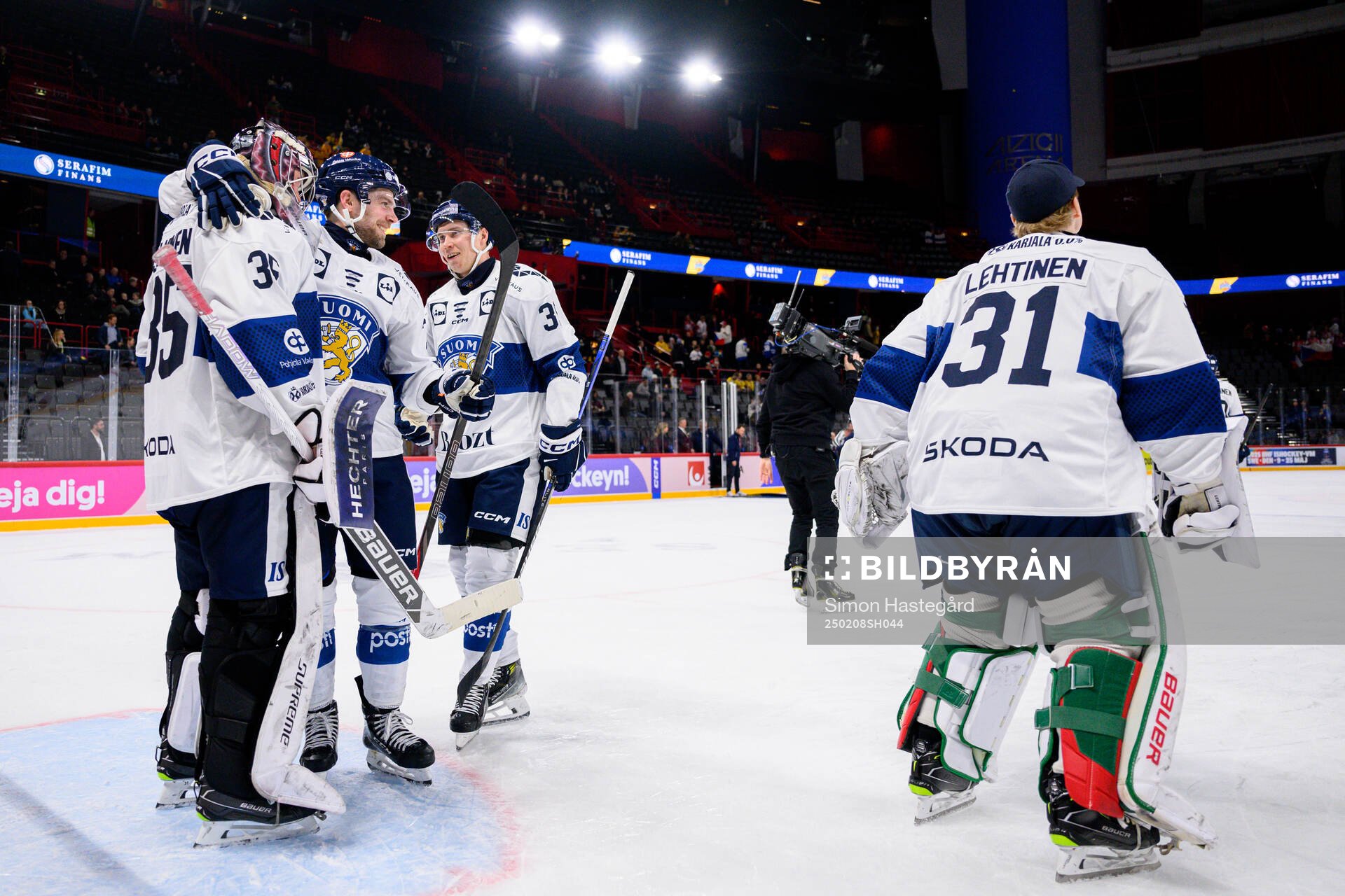 Goalkeeper Oskari Salminen of Finland celebrates with