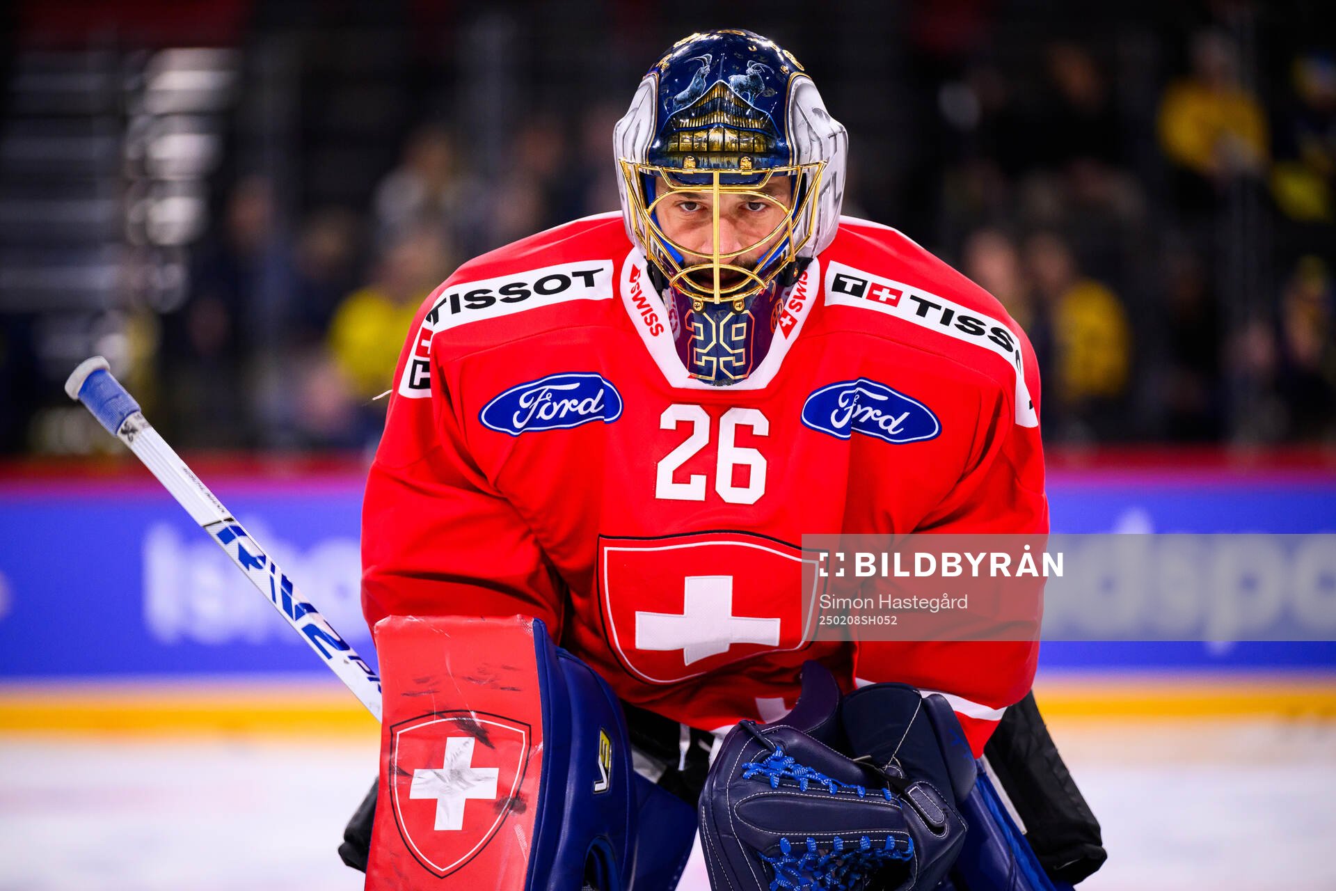 Goaltender Sandro Aeschlimann of Switzerland