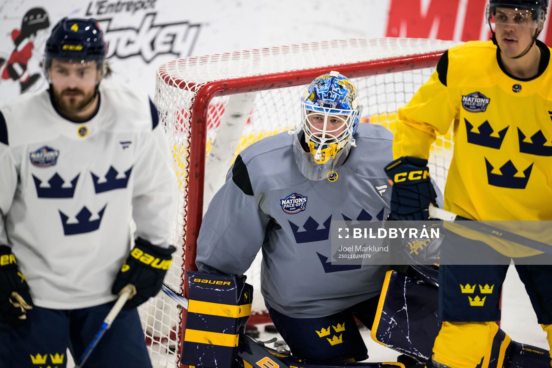 Goalkeeper Linus Ullmark of Sweden at a practice session