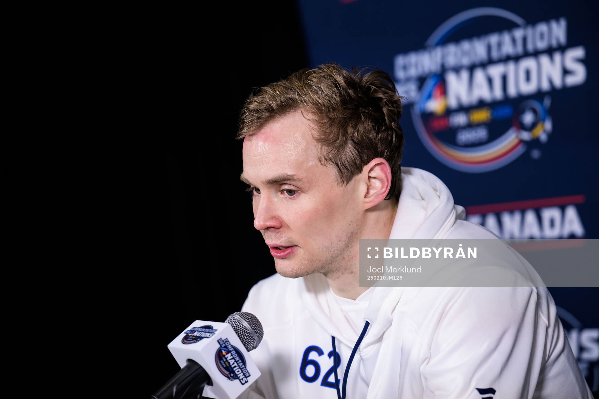 Artturi Lehkonen of Finland is being interviewed by media