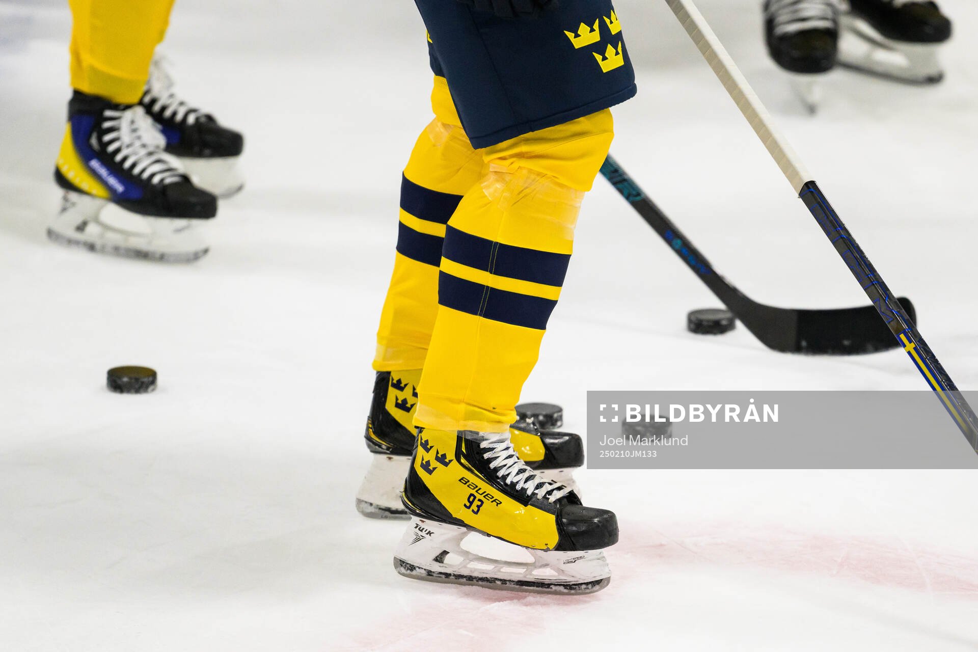 Skates of Mika Zibanejad of Sweden at a practice session