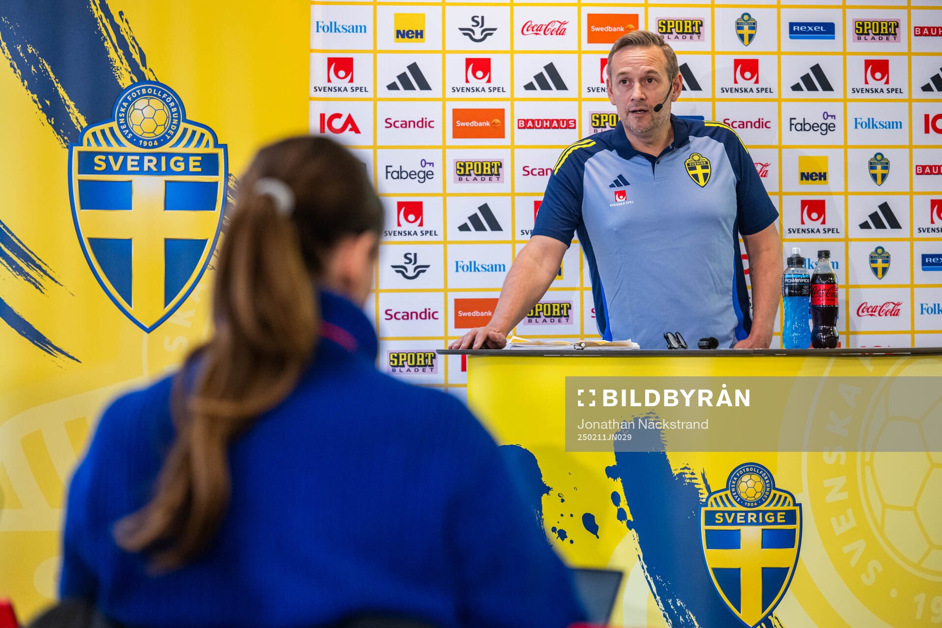 Head coach Martin Qwarmans Möller of the Swedish women's under-23 national football team at a press conference on February 11, 2025 in Stockholm.