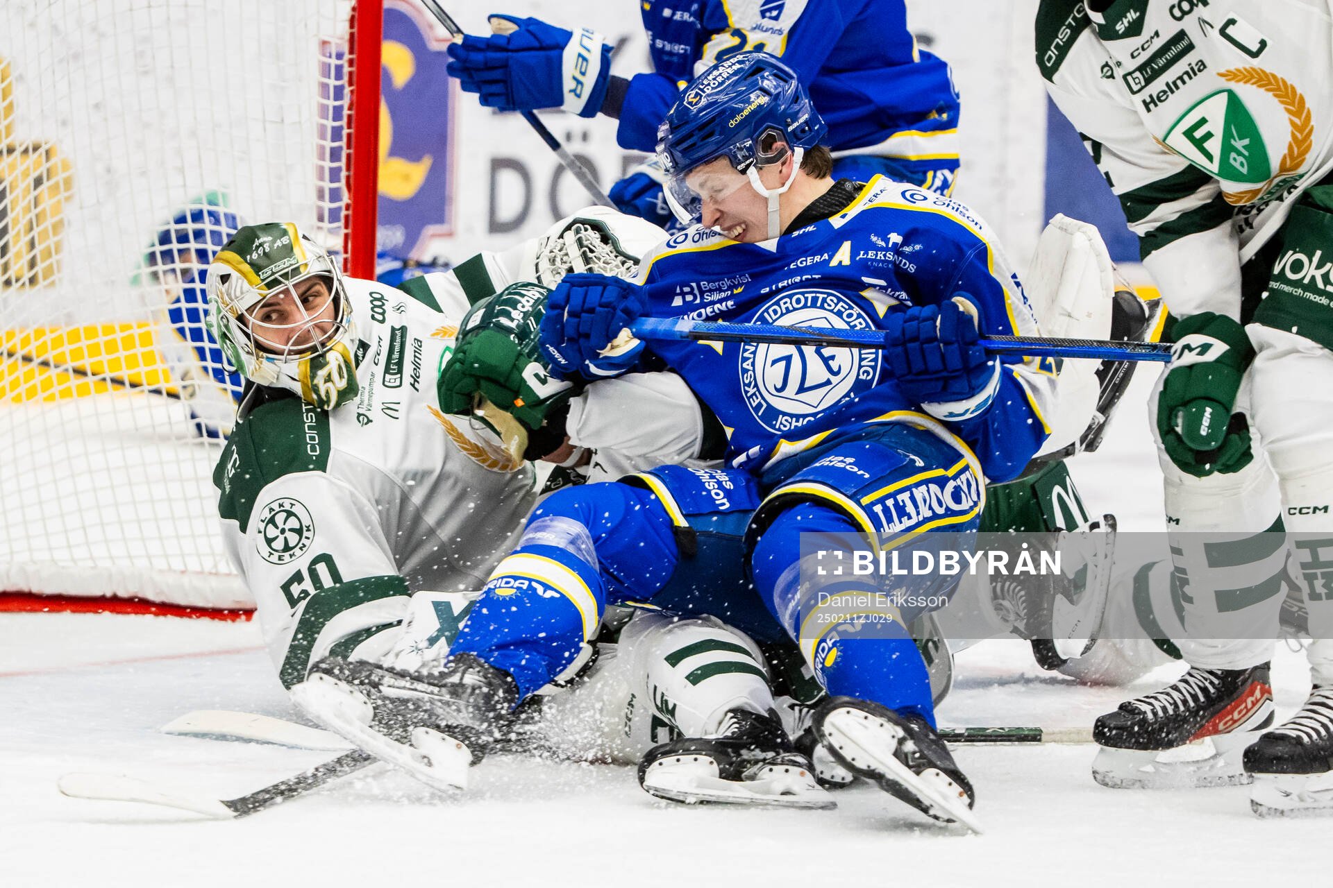 Färjestads målvakt Damian Clara och Leksands Lukas Vejdemo