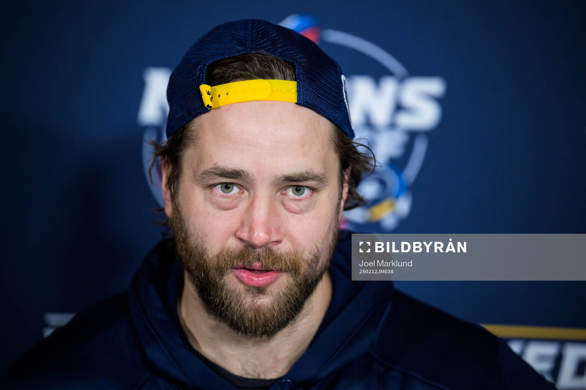Victor Hedman of Sweden is being interviewed by media