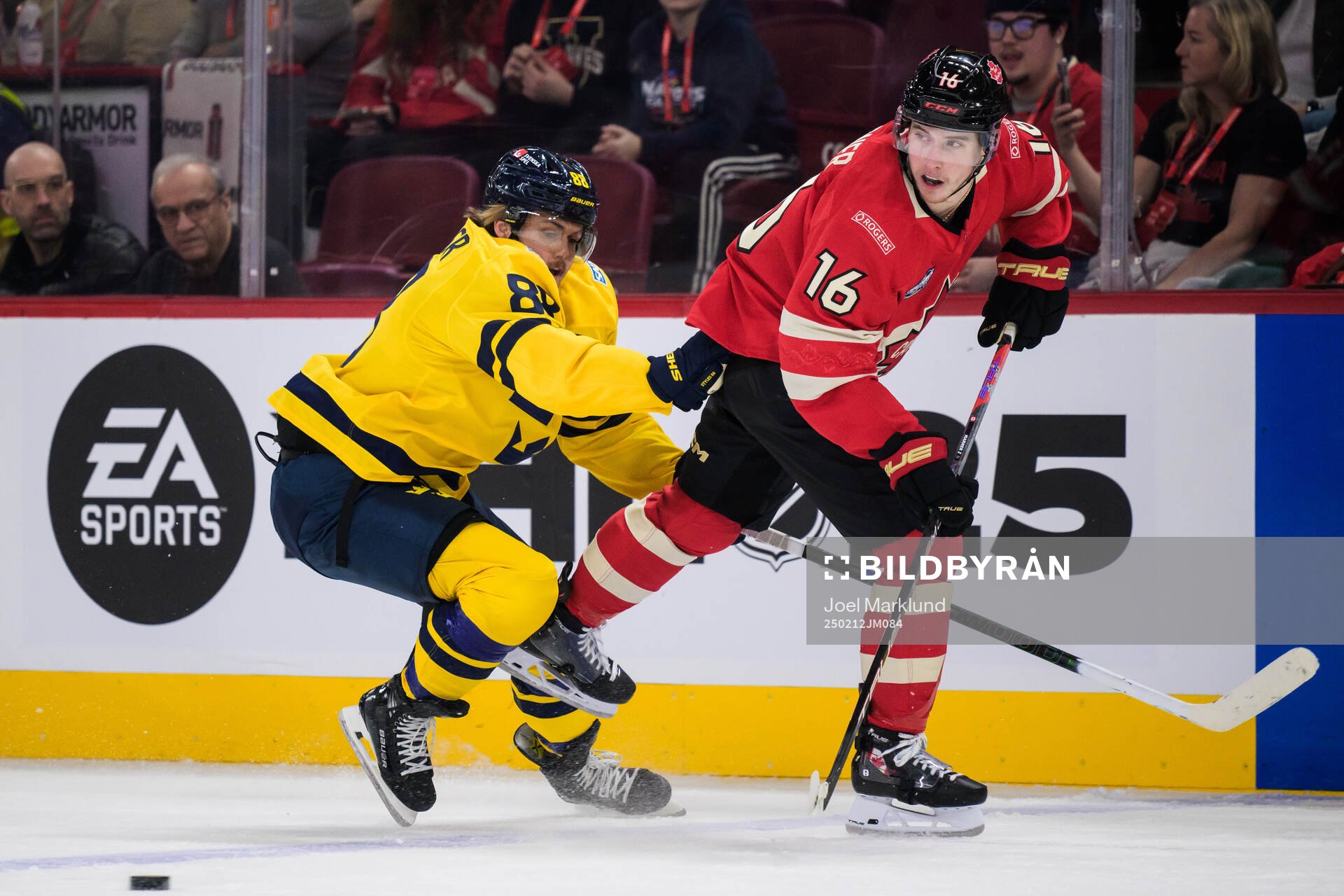 William Nylander of Sweden and Mitch Marner of Canada