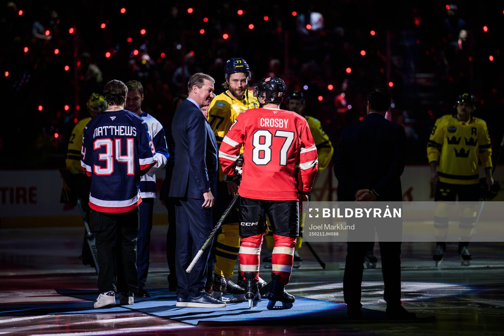 Auston Matthews of USA, Mario Lemieux, Victor Hedman of