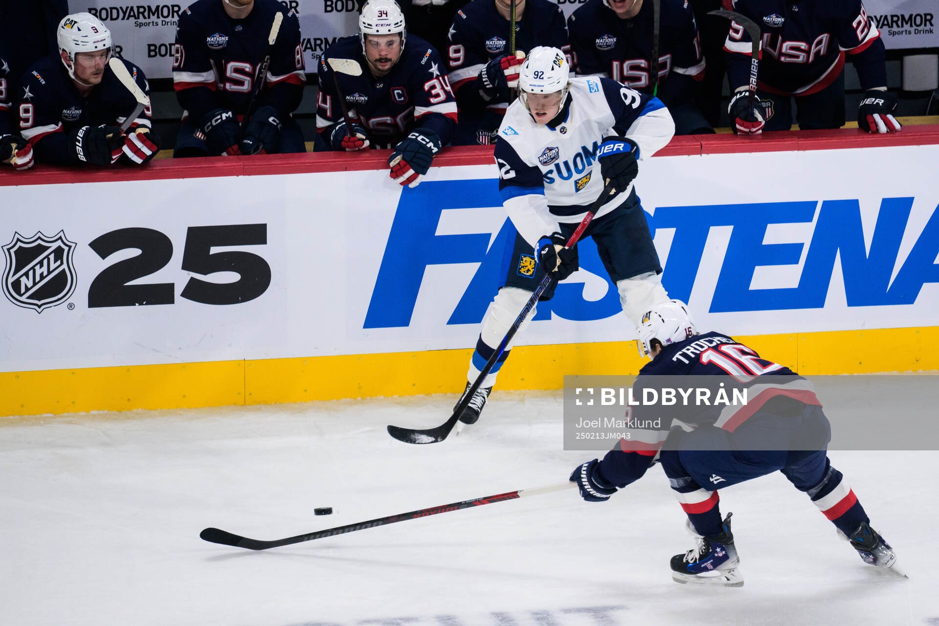 Patrik Laine of Finland and Vincent Trocheck of USA