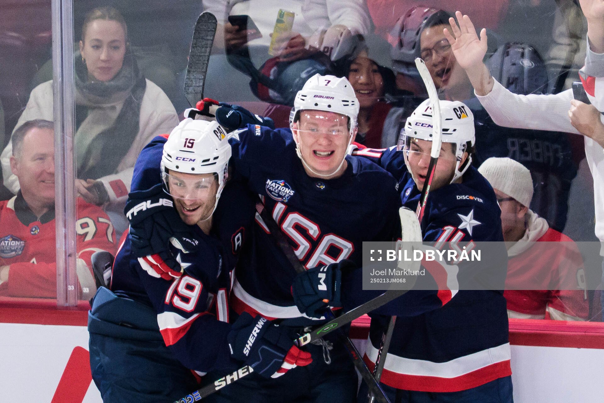 Matthew Tkachuk, Brady Tkachuk and Brock Faber of USA