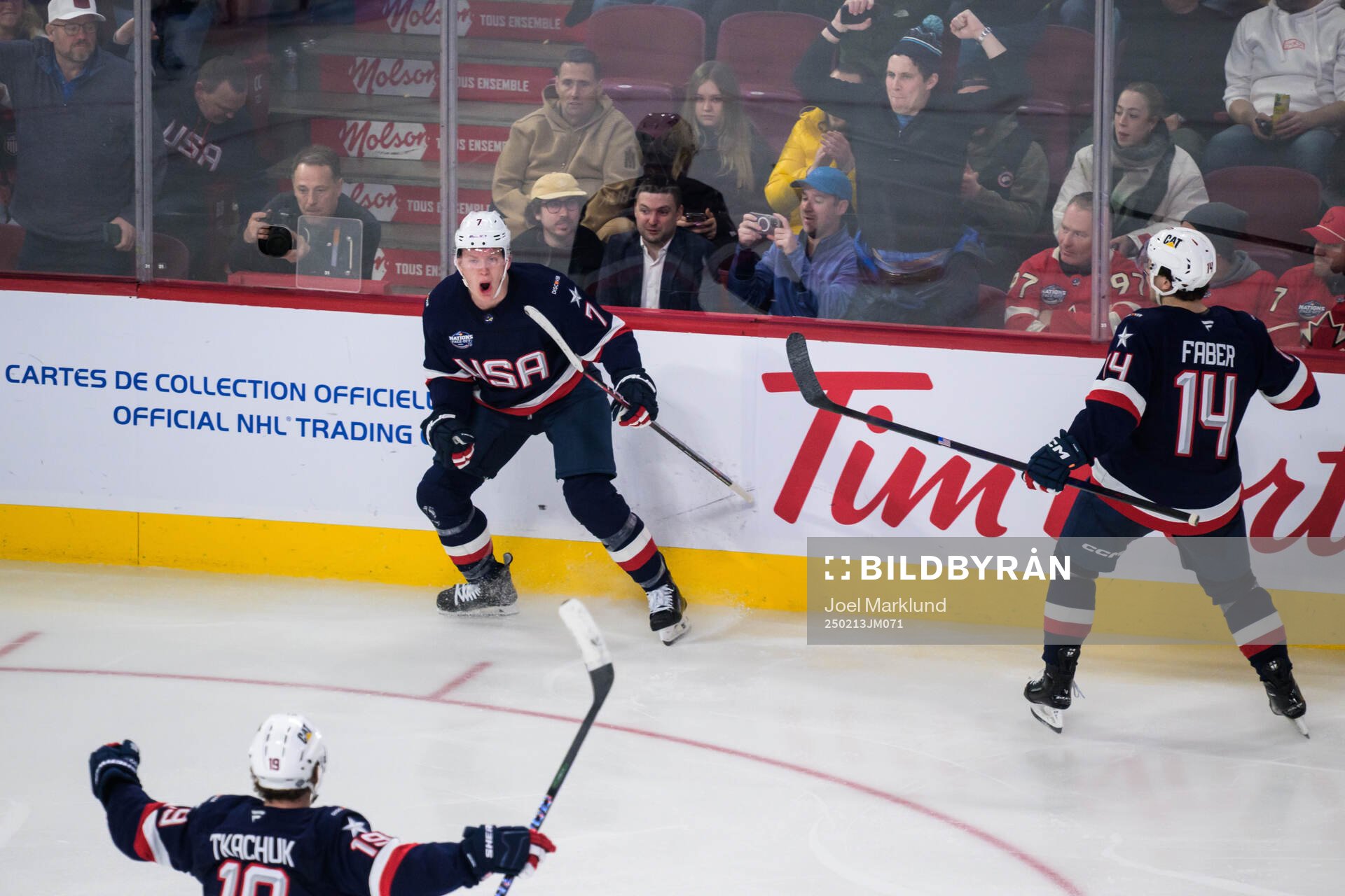 Matthew Tkachuk, Brady Tkachuk and Brock Faber of USA