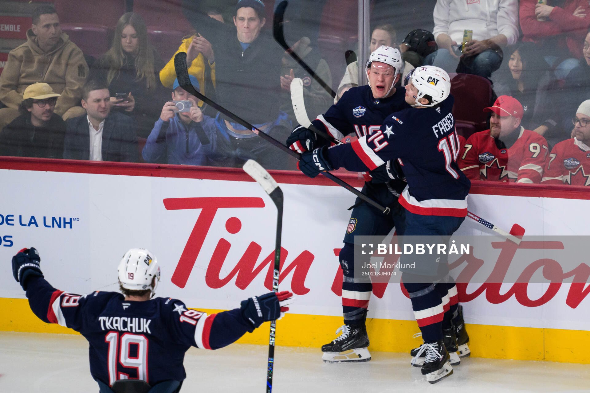 Matthew Tkachuk, Brady Tkachuk and Brock Faber of USA