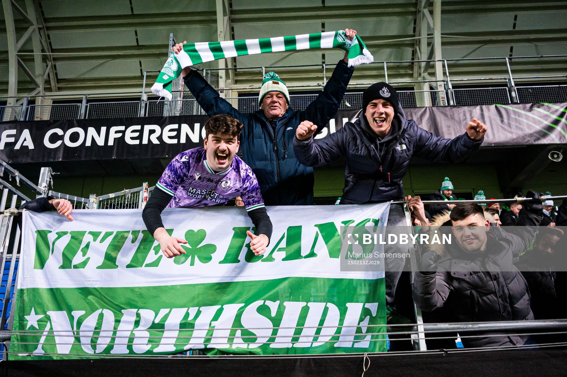Spectators in the stands celebrates after the UEFA Europa Conference League play-off match between Molde and Shamrock Rovers on February 13, 2025 in Molde.
