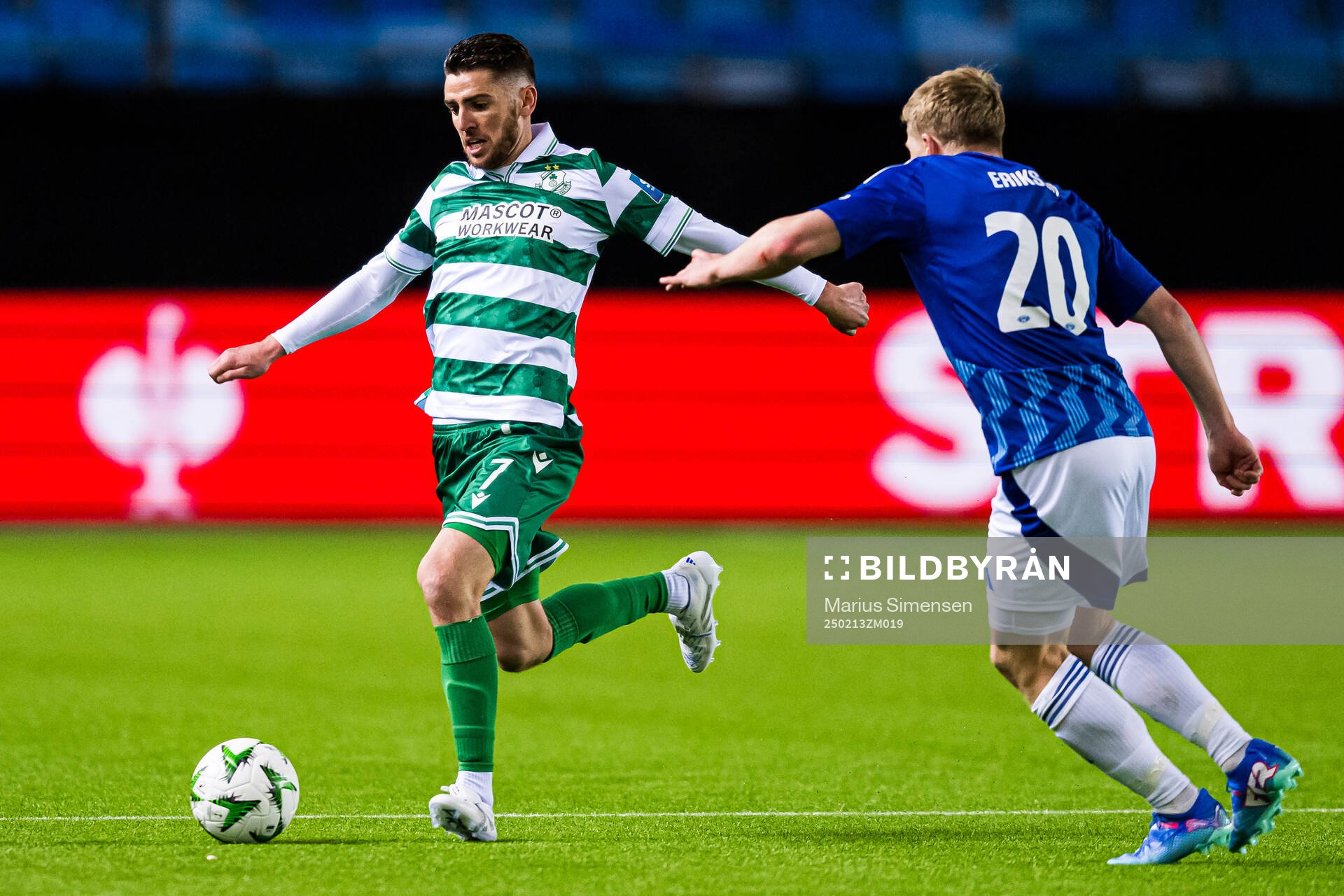 Dylan Watts of Shamrock Rovers during the UEFA Europa Conference League play-off match between Molde and Shamrock Rovers on February 13, 2025 in Molde.