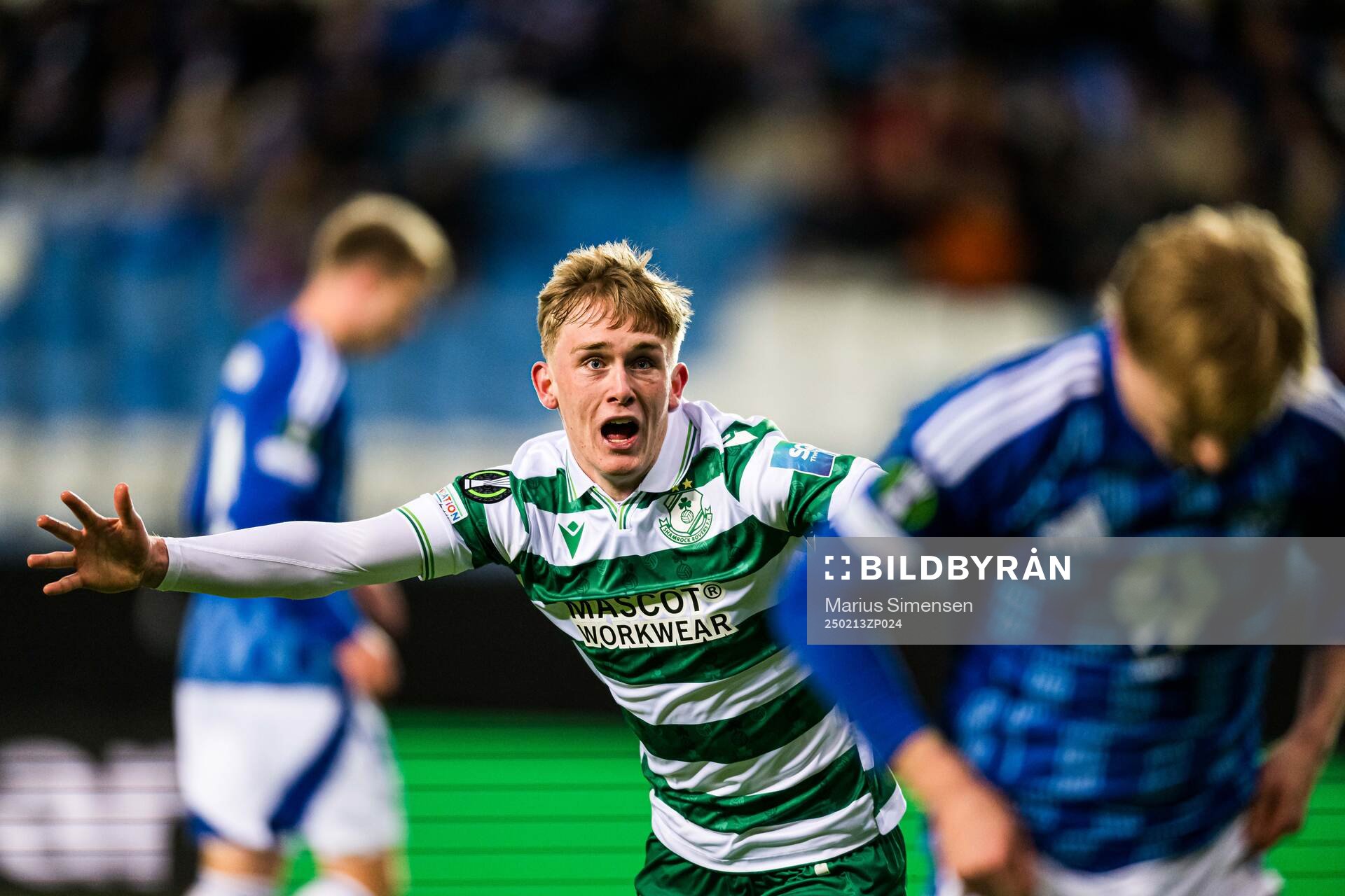 Michael Noonan of Shamrock Rovers celebrates after scoring the 0-1 goal during the UEFA Europa Conference League play-off match between Molde and Shamrock Rovers on February 13, 2025 in Molde.