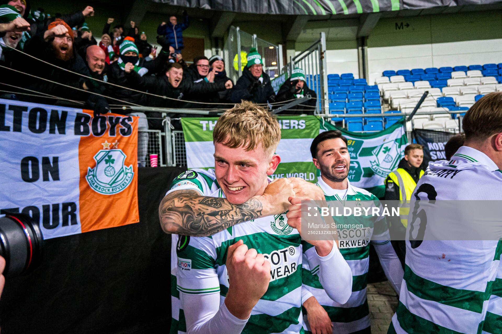 Michael Noonan of Shamrock Rovers celebrates after scoring the 0-1 goal during the UEFA Europa Conference League play-off match between Molde and Shamrock Rovers on February 13, 2025 in Molde.