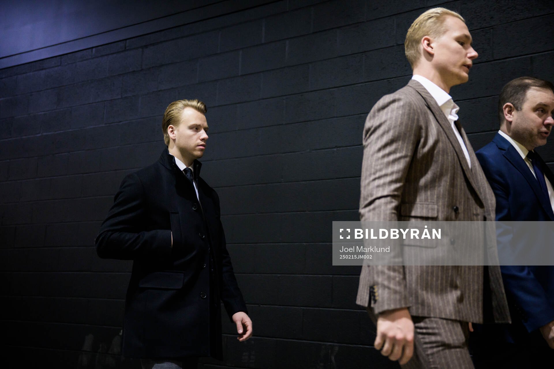 Jesper Bratt and Gustav Forsling of Sweden arrive to the