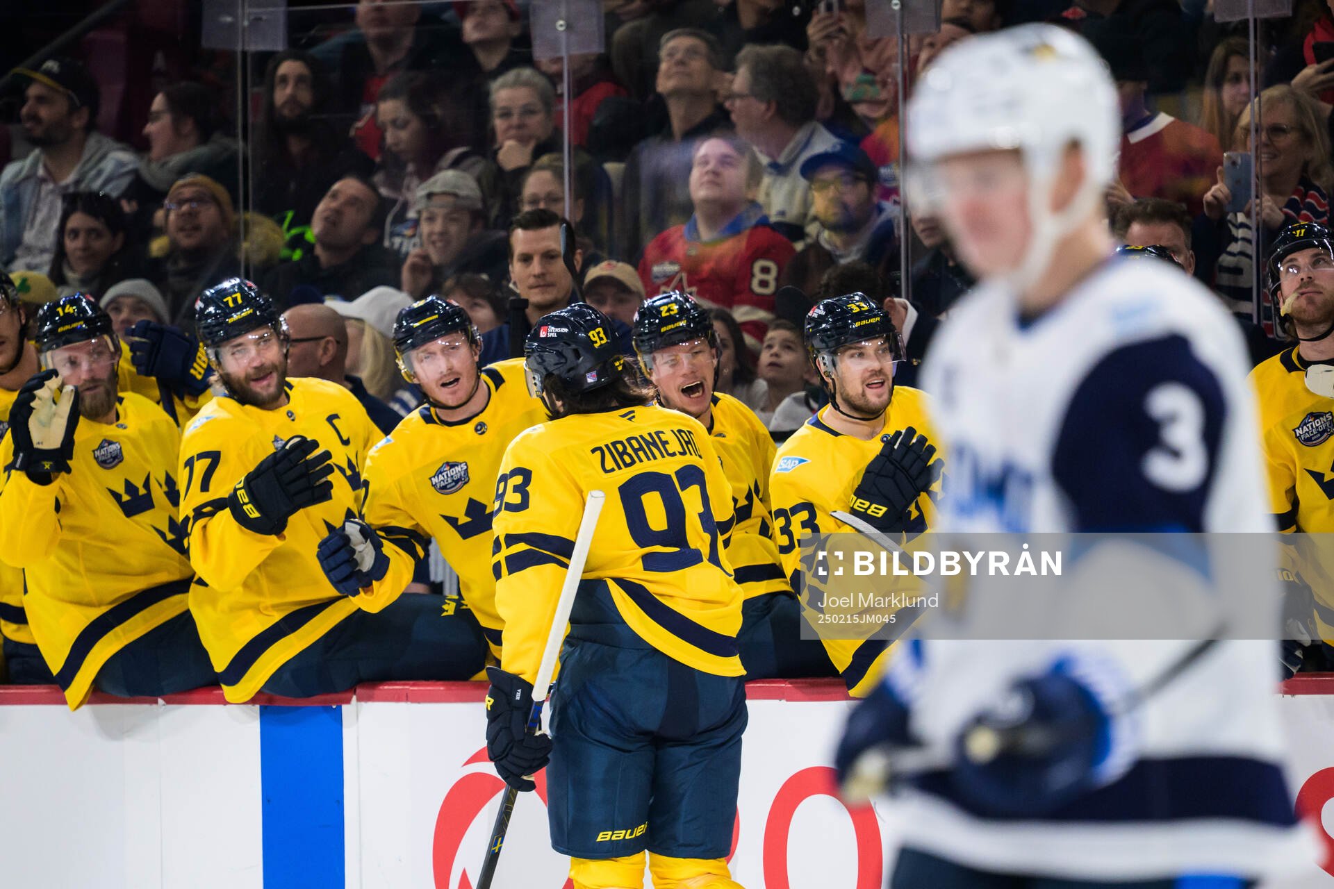25021 Mika Zibanejad of Sweden celebrates with teammates