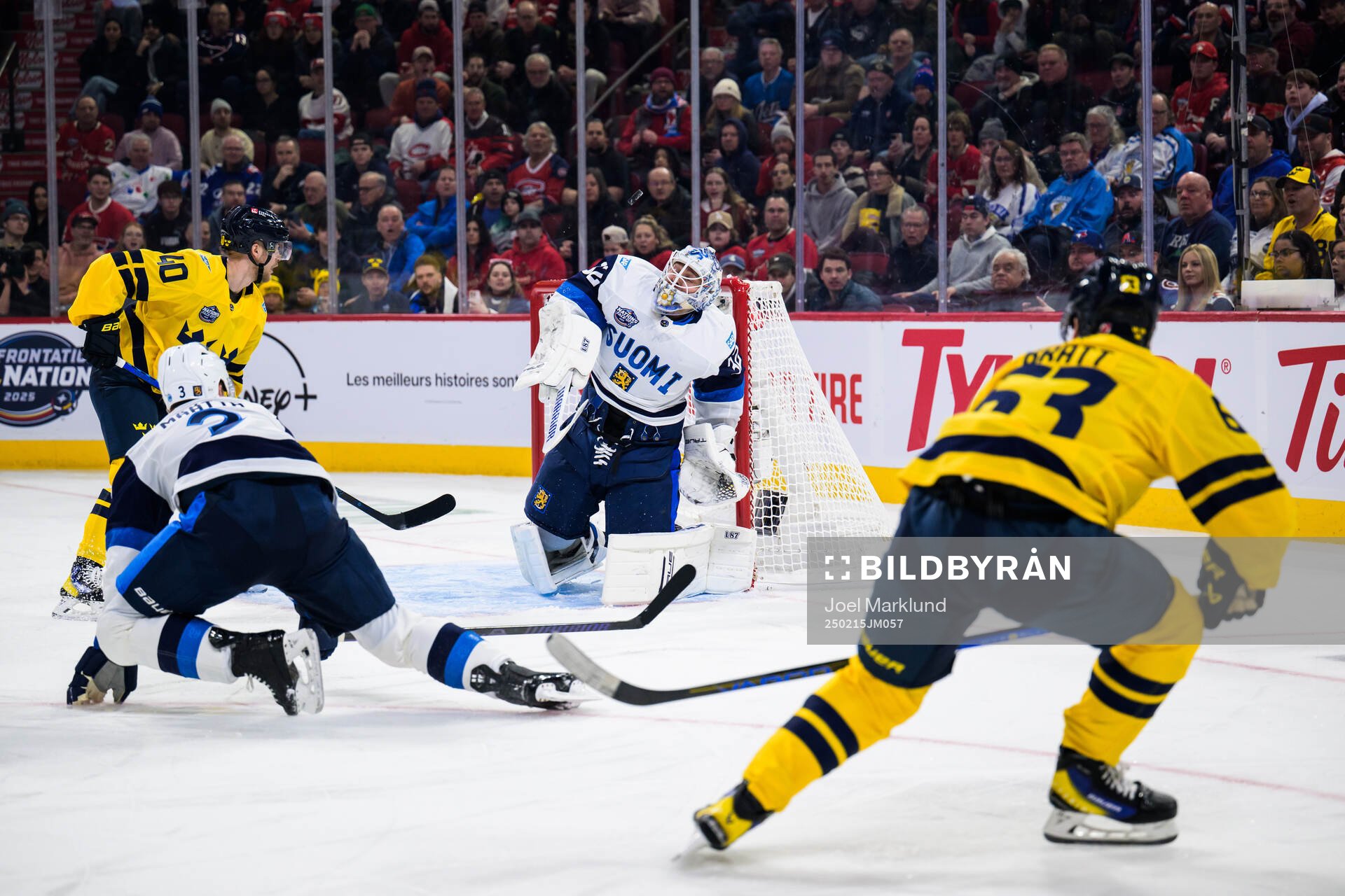 Elias Pettersson and Jesper Bratt of Sweden challenge