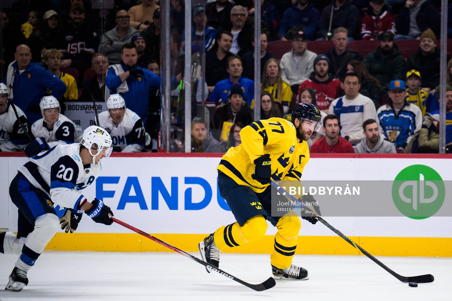 Sebastian Aho of Finland and Victor Hedman of Sweden