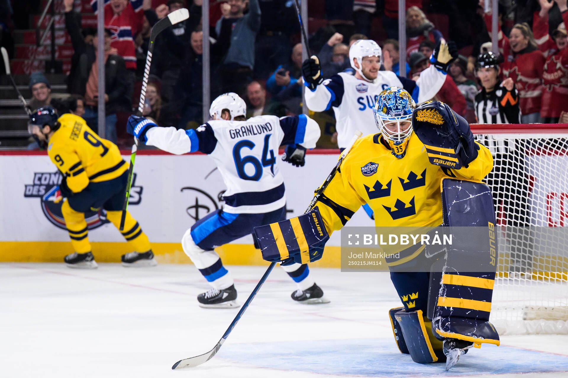 Goaltender Linus Ullmark of Sweden looks dejected