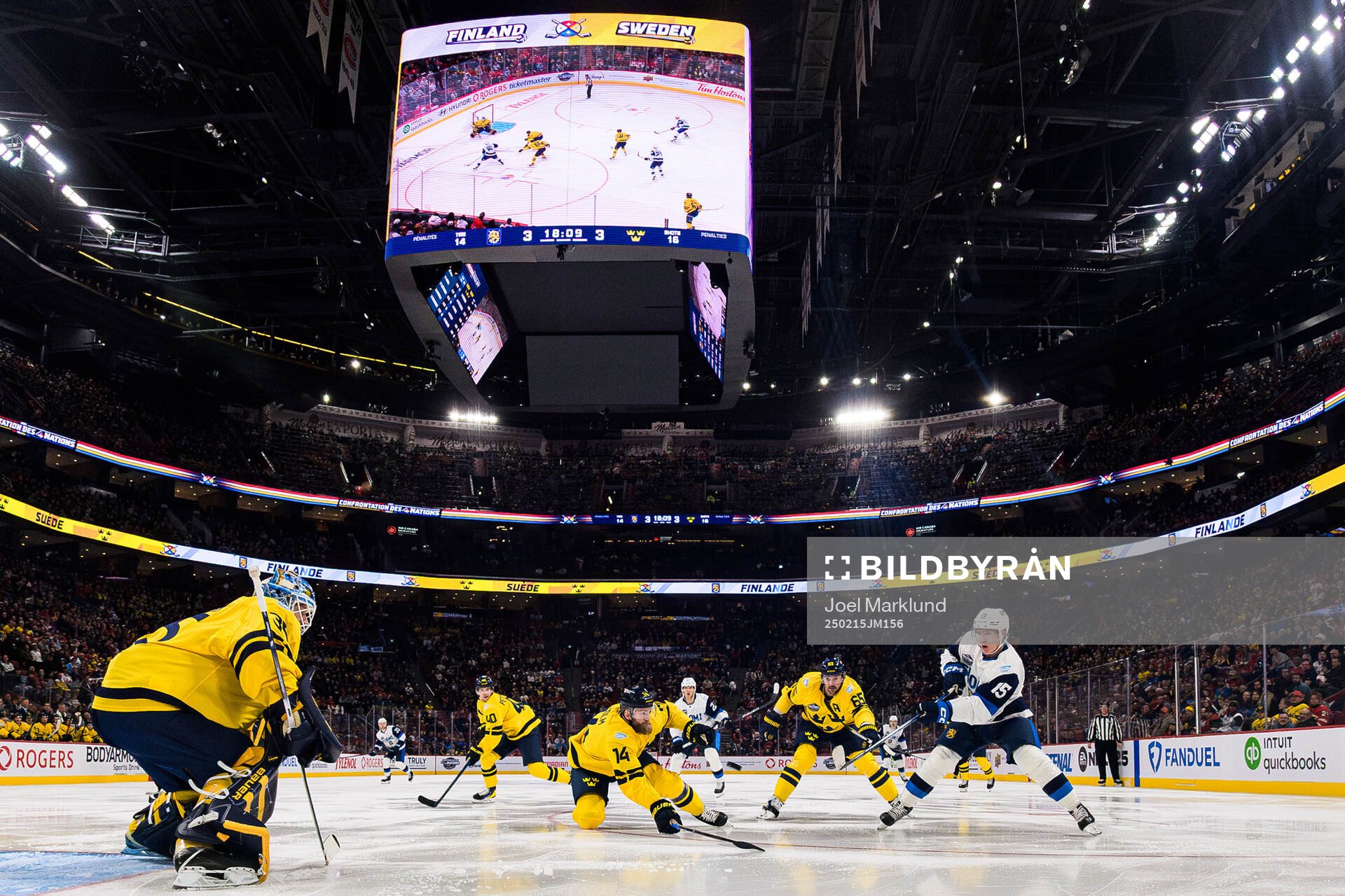 Goaltender Linus Ullmark, Mattias Ekholm and Erik Karlsson