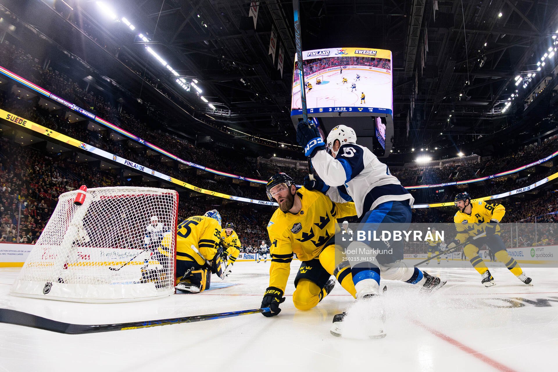 Mattias Ekholm of Sweden in action against Anton Lundell of