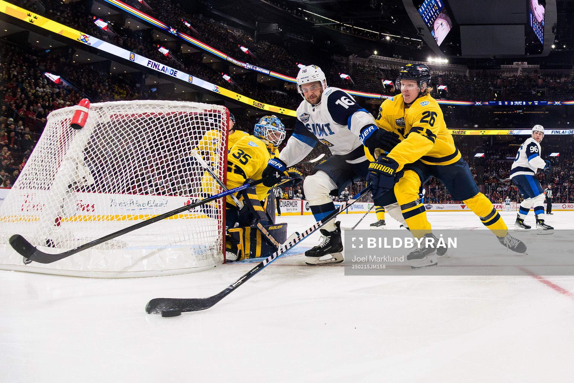 Goaltender Linus Ullmark and Rasmus Dahlin of Sweden are