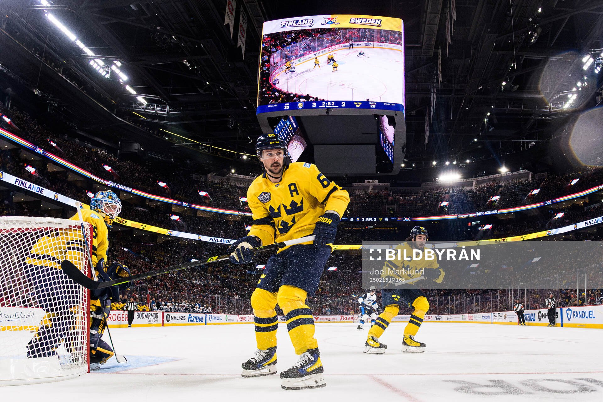 Goaltender Linus Ullmark, Erik Karlsson and Mika Zibanejad