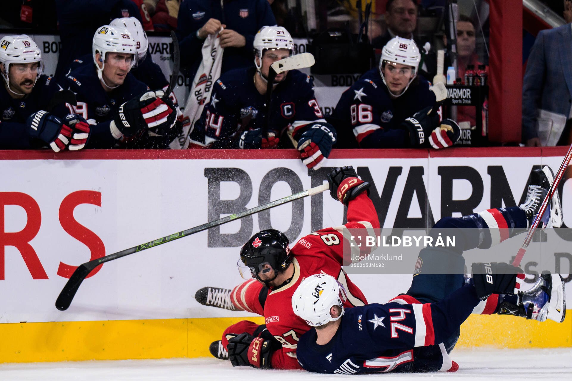 Sidney Crosby of Canada and Jaccob Slavin of USA