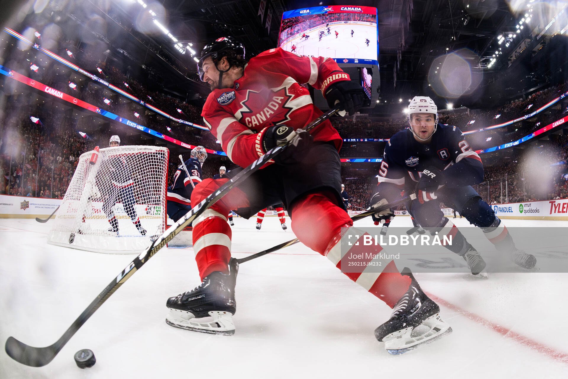 Mark Stone of Canada and Charlie McAvoy of USA