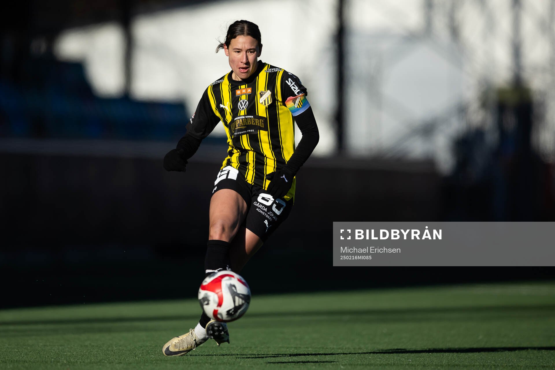 Häckens Tabby Tindell under fotbollsmatchen i träningsmatchen mellan Häcken och DBK Fortuna Hjörring den 16 februari 2025 i Göteborg.
