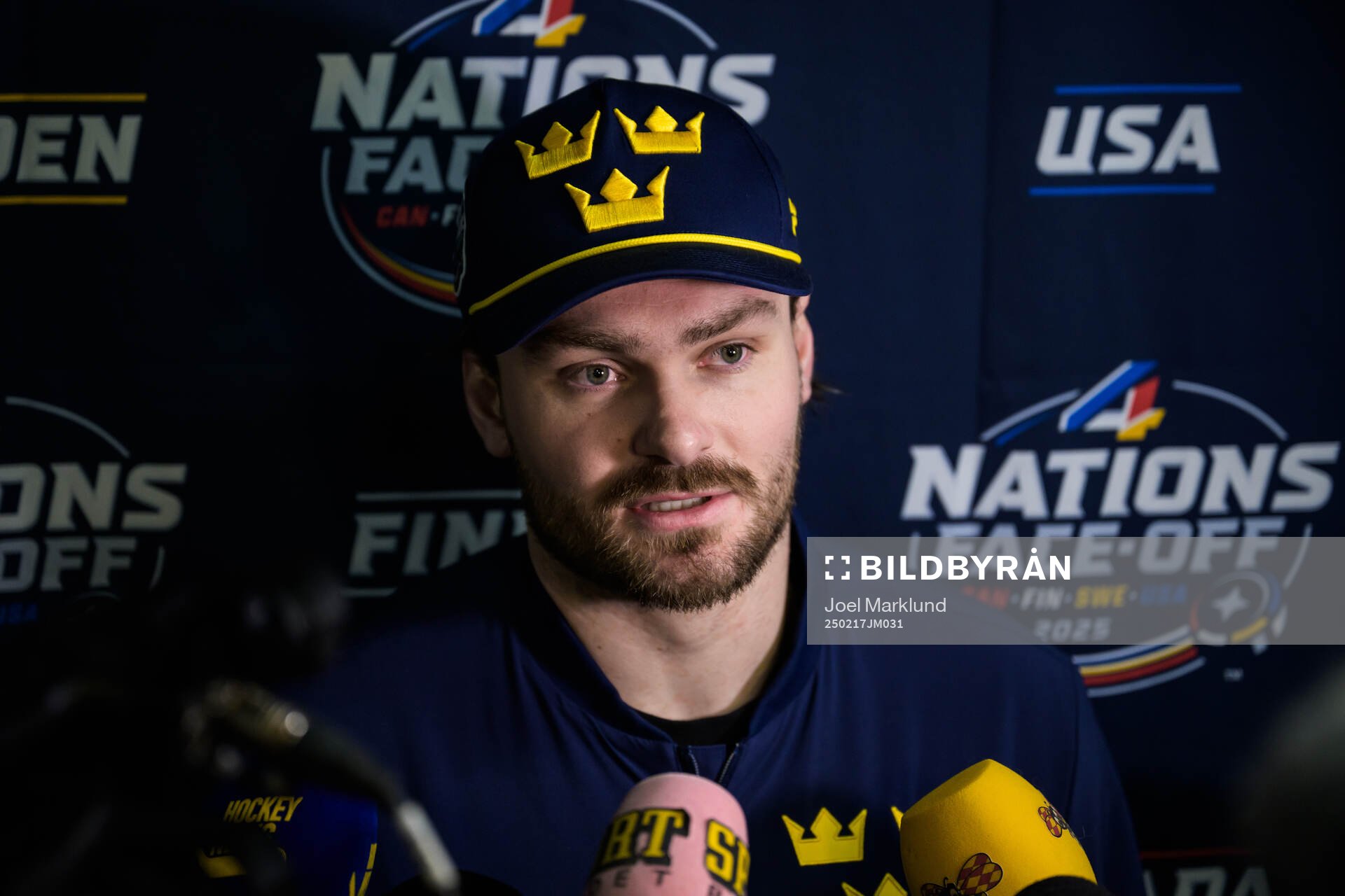 Rasmus Andersson of Sweden is being interviewed by media