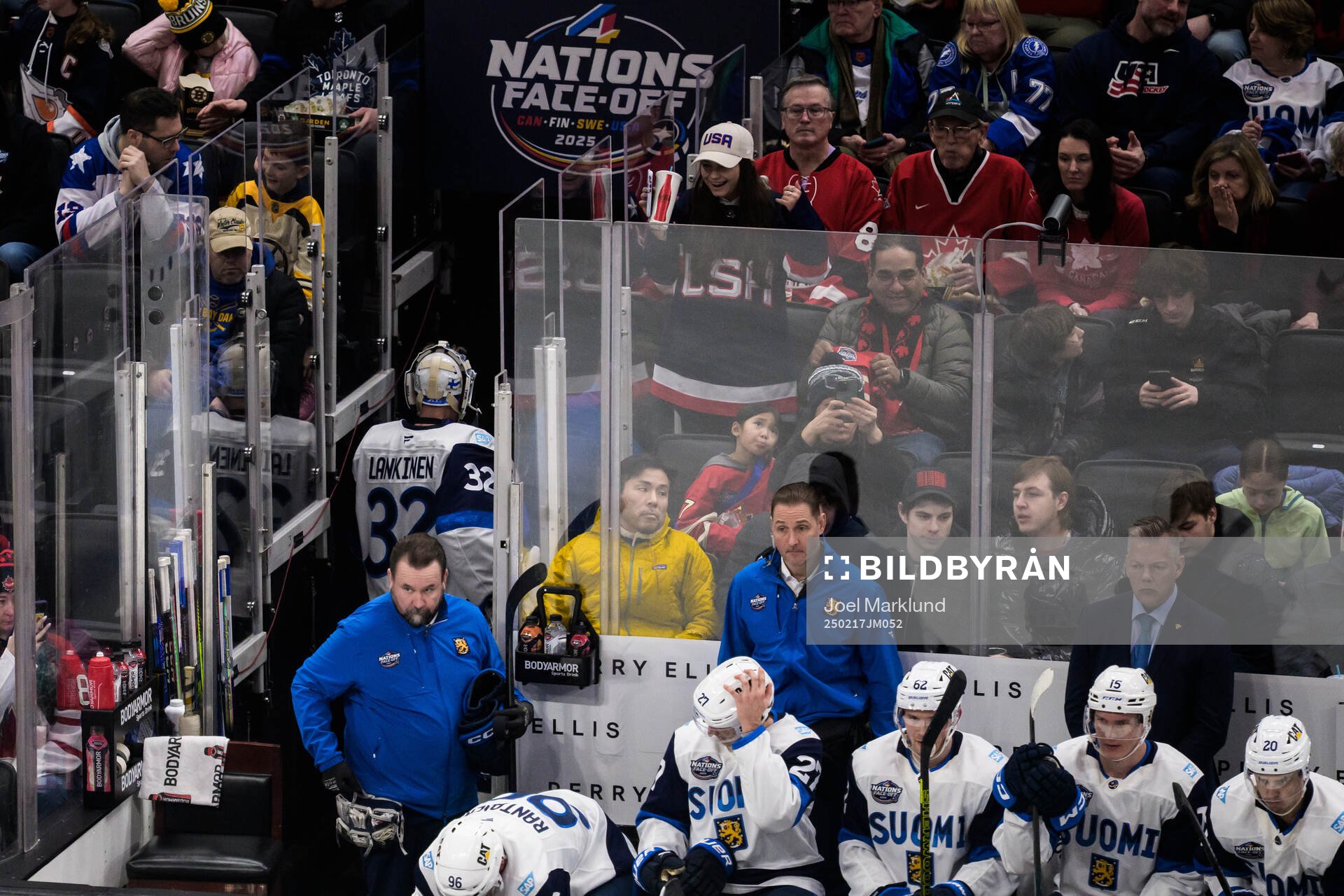 Goaltender Kevin Lankinen of Finland leaves the ice