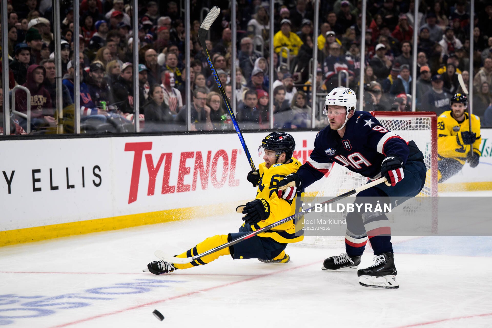 Jesper Bratt of Sweden and Jack Eichel of USA