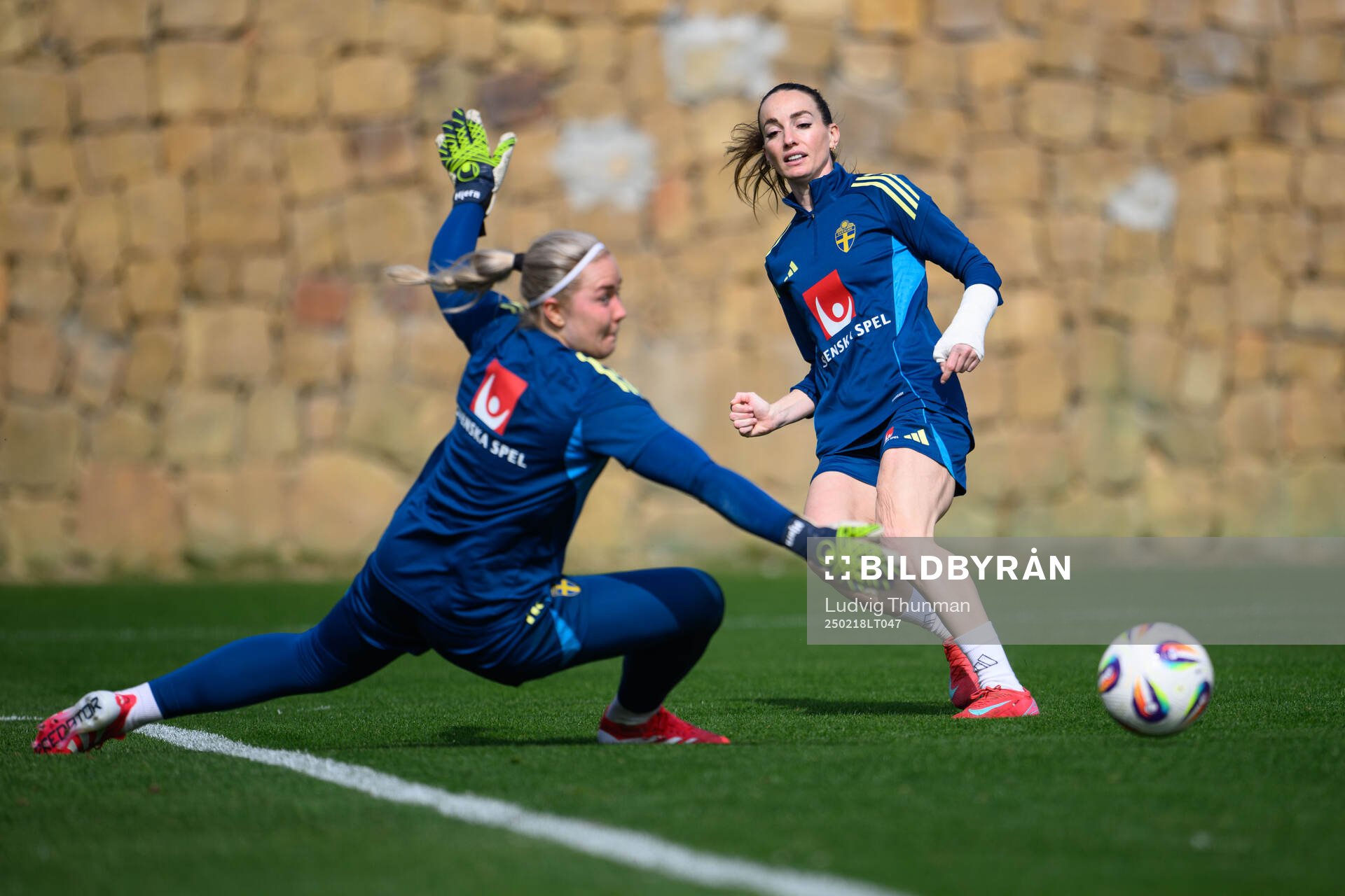 Goalkeeper Sofia Hjern and Kosovare Asllani of Sweden of
