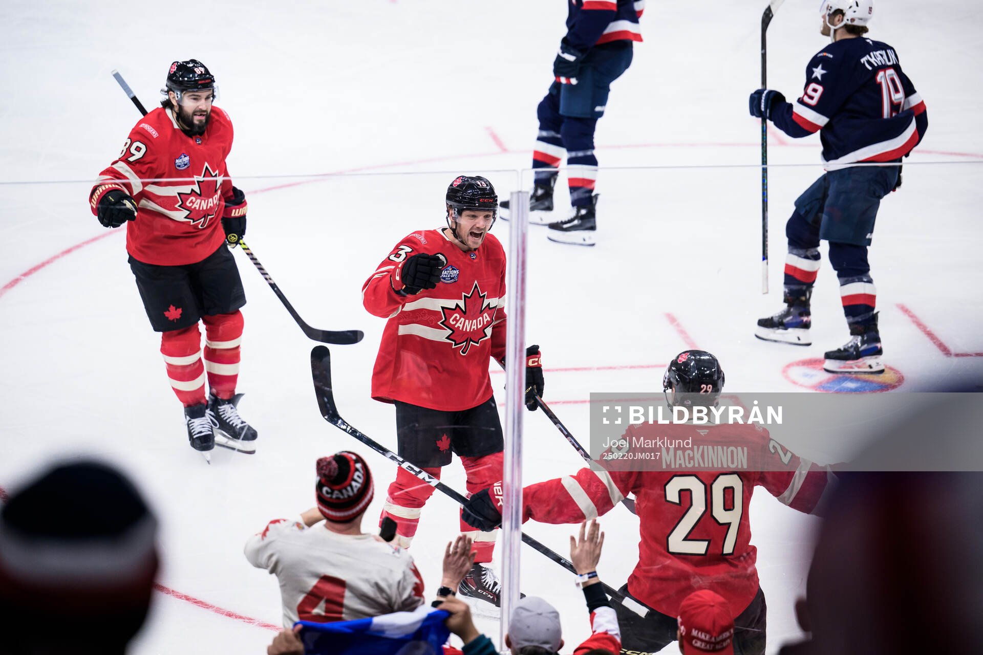 Drew Doughty, Sam Reinhart and Nathan MacKinnon of Canada