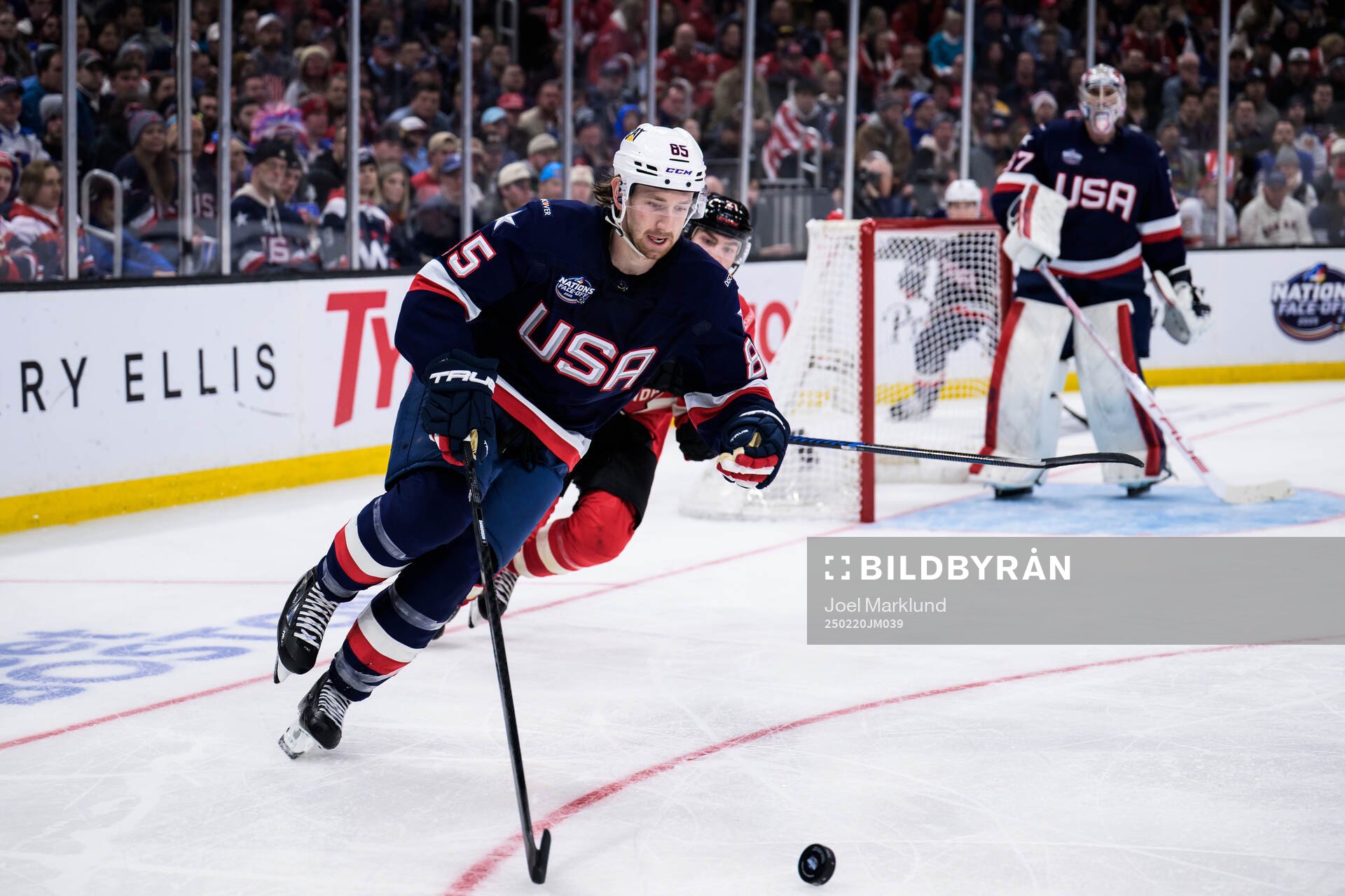 Jake Sanderson of USA and Brayden Point of Canada