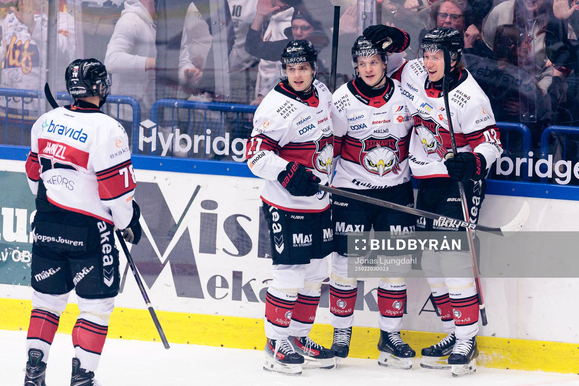 Malmö Redhawks Nikola Pasic, Joona Ikonen och Robin Salo