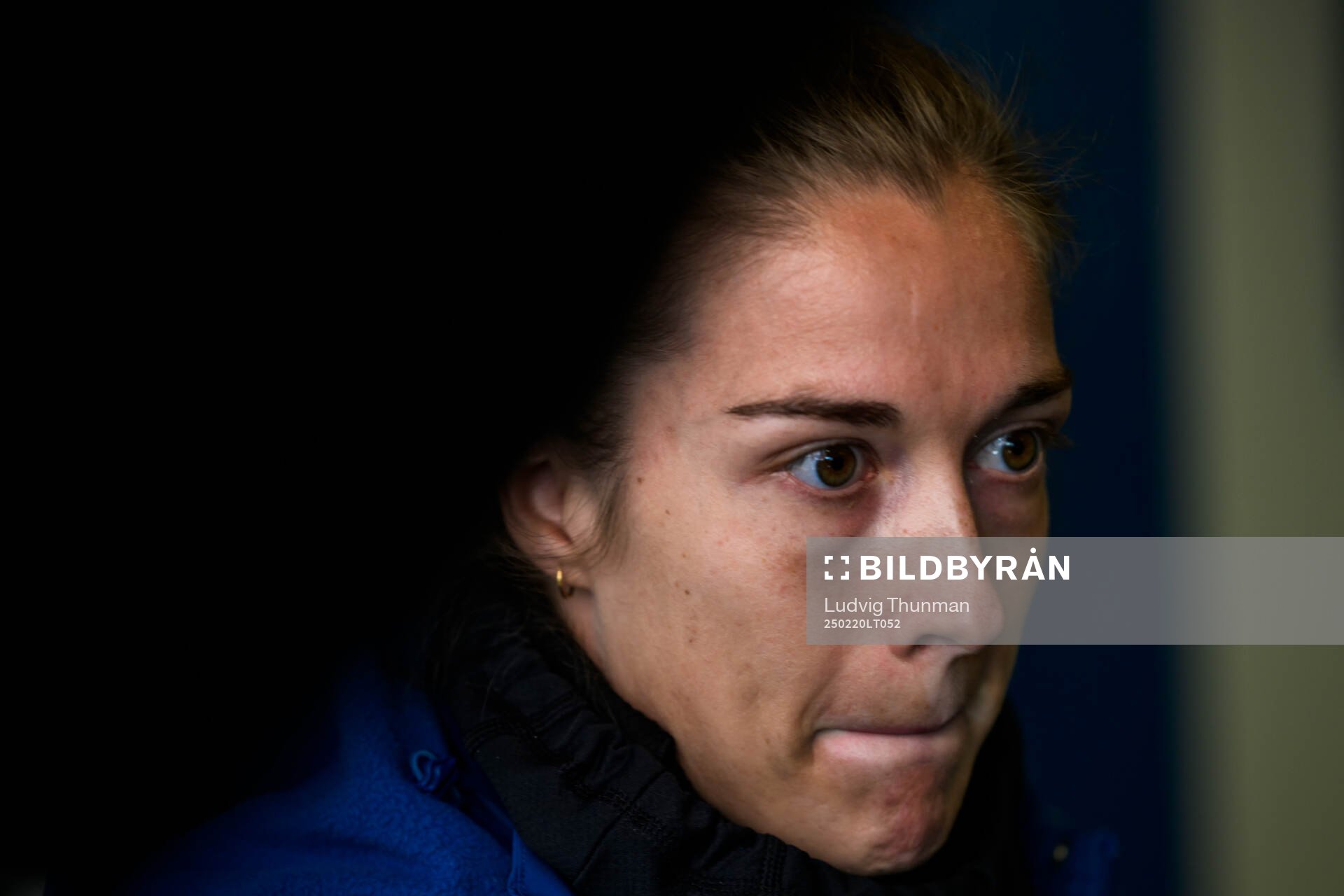 Filippa Angeldahl of the women's national football team of Sweden is interviewed by the media after a training session on February 20, 2025 in Odense.