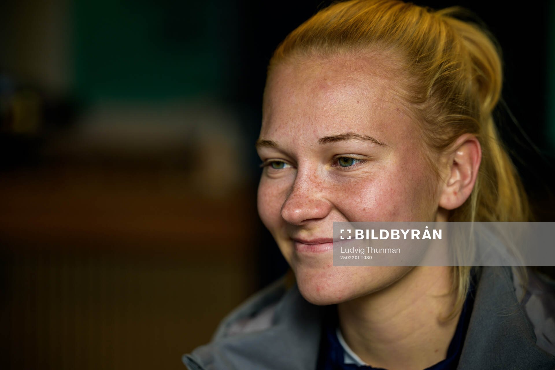 Sofie Bredgaard of the Danish women's national football team is interviewed by the media ahead of a training session on February 20, 2025 in Odense.