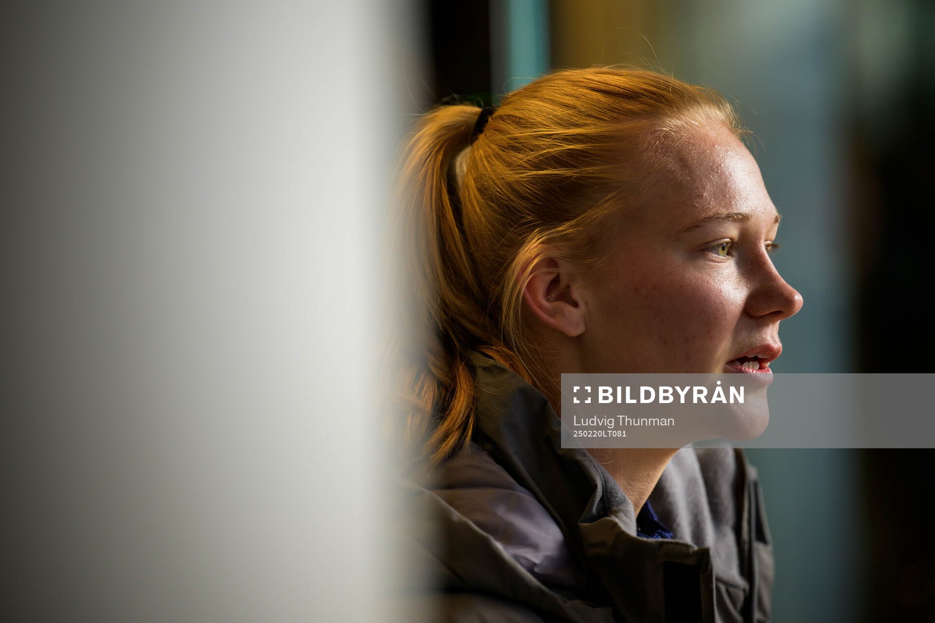 Sofie Bredgaard of the Danish women's national football team is interviewed by the media ahead of a training session on February 20, 2025 in Odense.