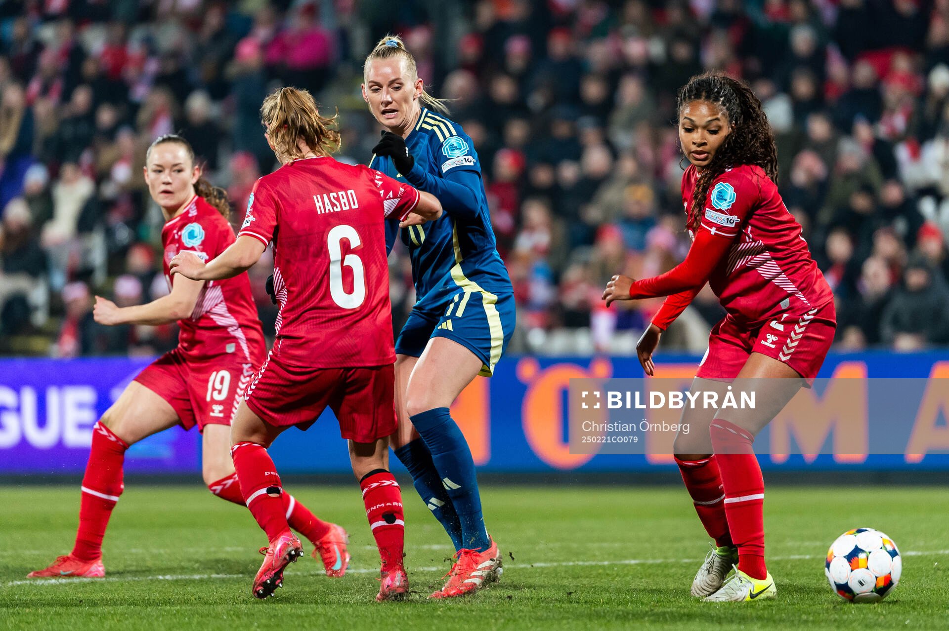 Stina Blackstenius of Sweden against Josefine Hasbo and