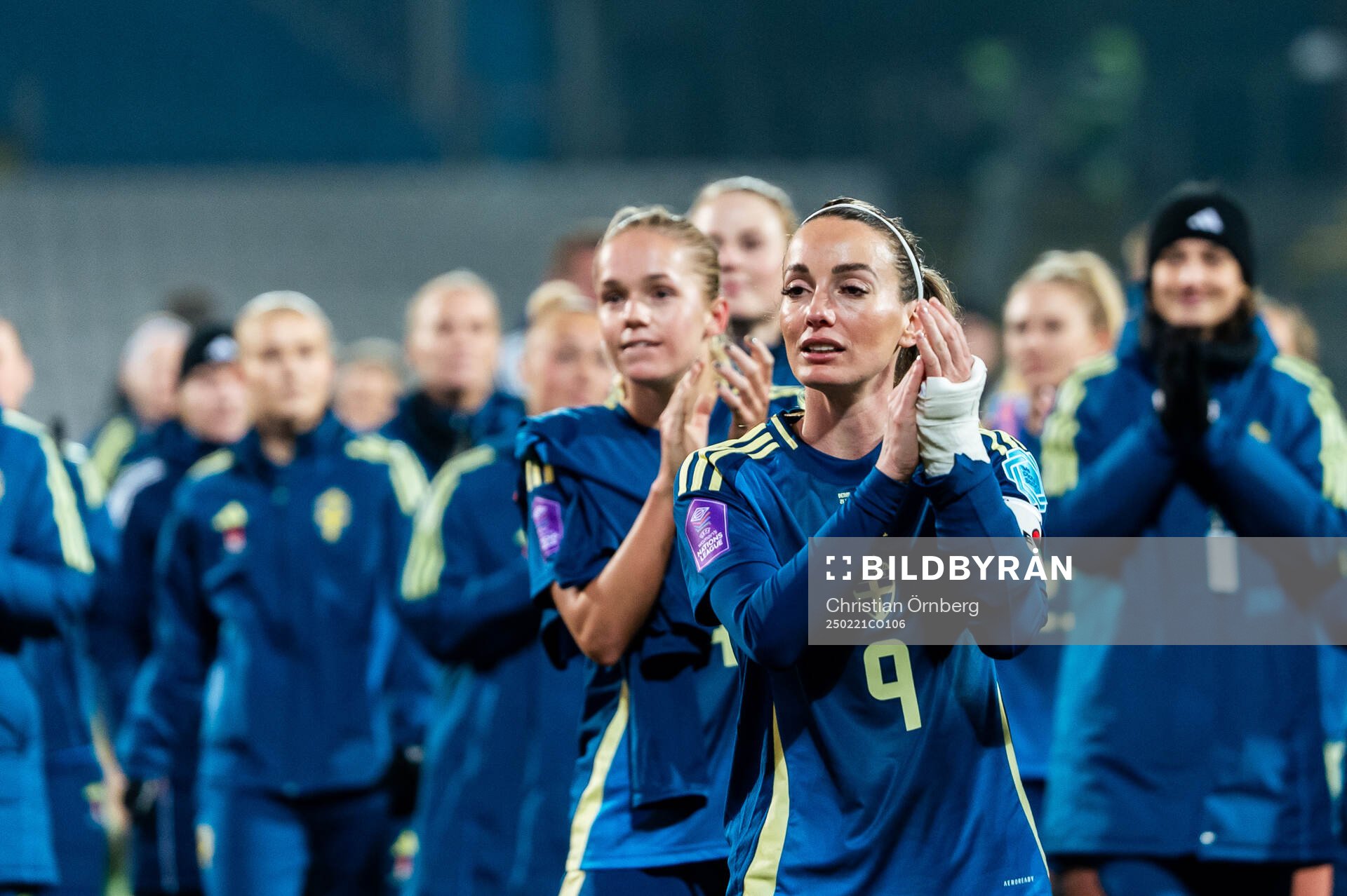 Kosovare Asllani of Sweden celebrates after the UEFA Women's Nations League football match between Denmark and Sweden on February 21, 2025 in Odense.