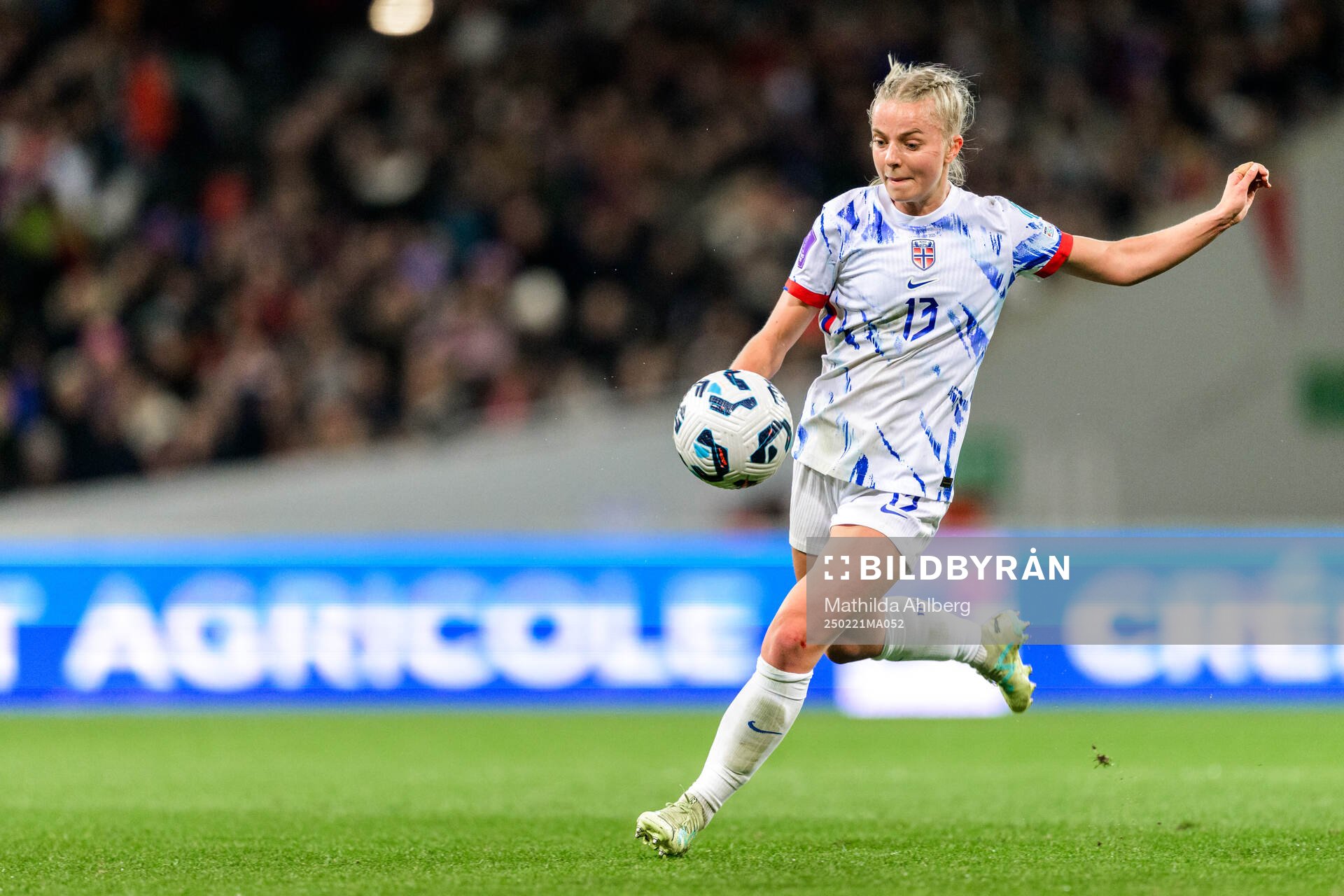 Marthine Østenstad of Norway during the Women's Nations League football match between France and Norway on February 21, 2025 in Toulouse.